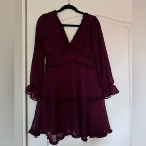 B Darlin Red Ruffled Tiered Long Sleeve Dress, size 5/6